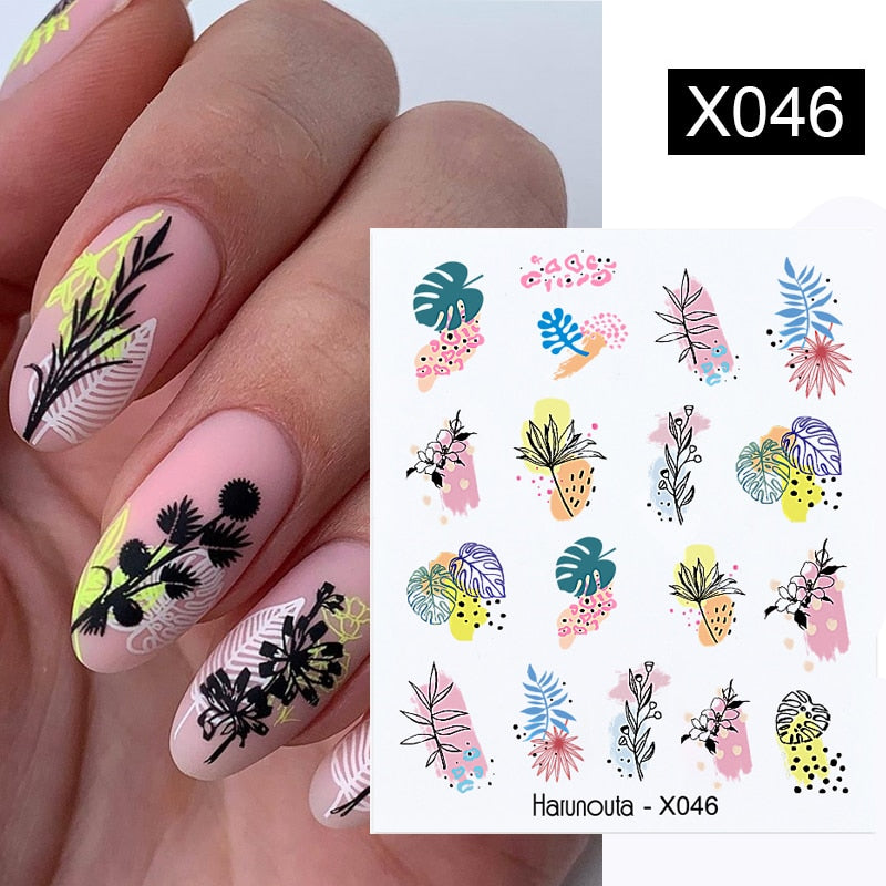 Harunouta Black Lines Flower Leaf Water Decals Stickers Spring Simple Green Theme Face Marble Pattern Slider For Nails Art Decor Nail Stickers DailyAlertDeals X046