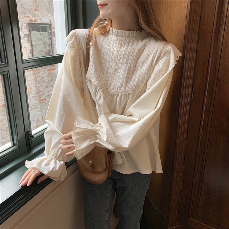 Autumn New Long Sleeve White Blouse Women Tops Korean Vintage Lace Elegant Womens Tops And Blouses Casual Shirts Women 12276 0 DailyAlertDeals Default Title