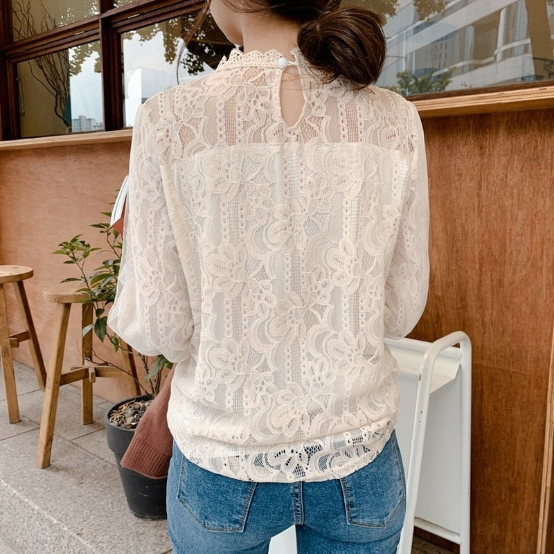 Lantern Long Sleeve Lace Women's Shirt Autumn New Camisa White Vintage Blouse Women Clothing 2022 Sweet Korean Top Female 10456 0 DailyAlertDeals