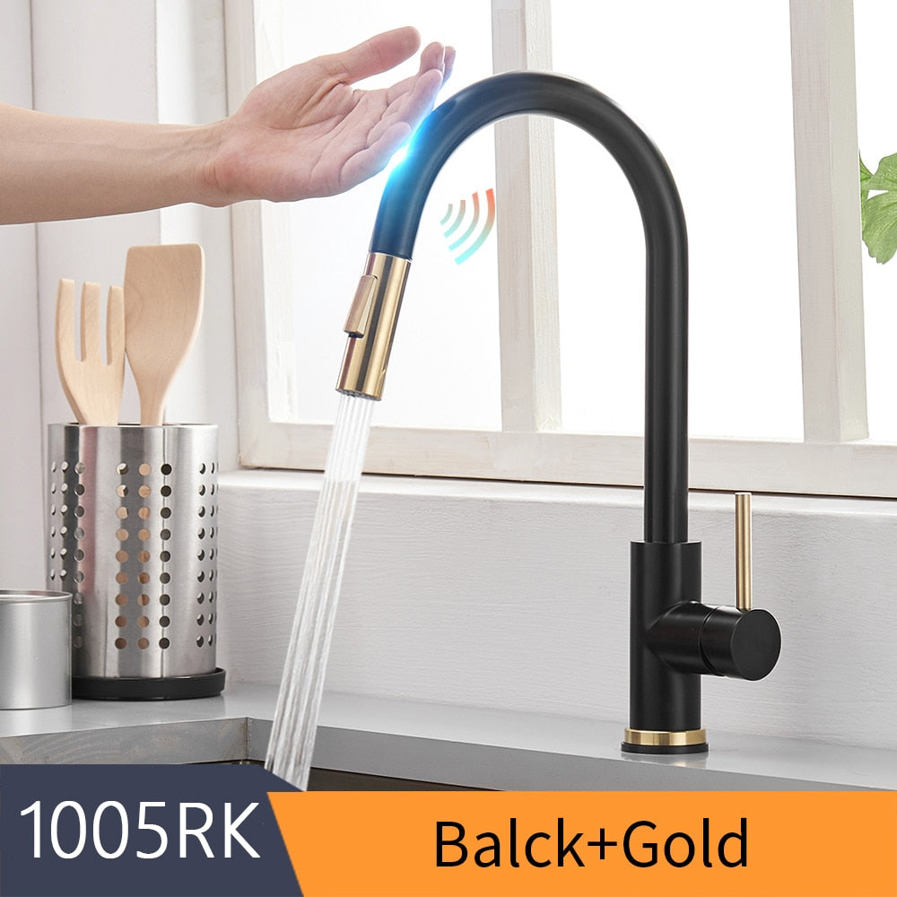 Smart Touch Kitchen Faucets Crane For Sensor Kitchen Water Tap Sink Mixer Rotate Touch Faucet Sensor Water Mixer KH-1005 Smart Touch Kitchen Faucets DailyAlertDeals 1005-Black and Gold United States