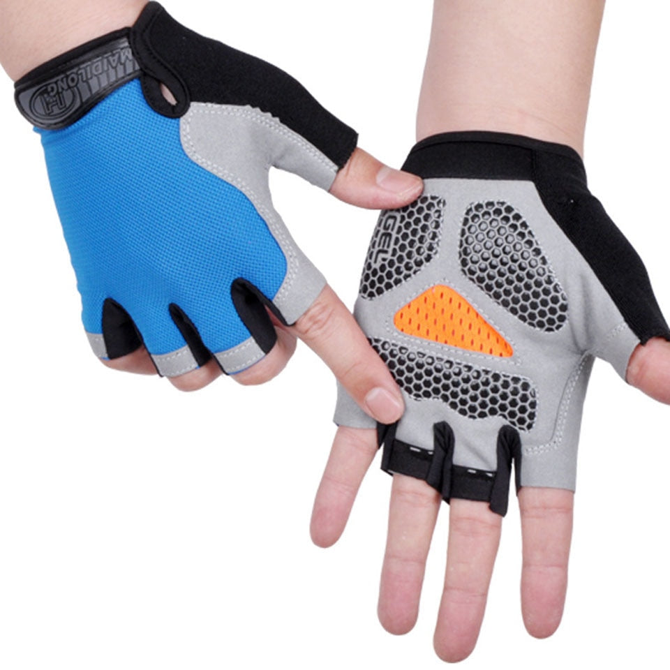 HOT Cycling Anti-slip Anti-sweat Men Women Half Finger Gloves Breathable Anti-shock Sports Gloves Bike Bicycle Glove Gloves DailyAlertDeals Type B--Blue 1 S