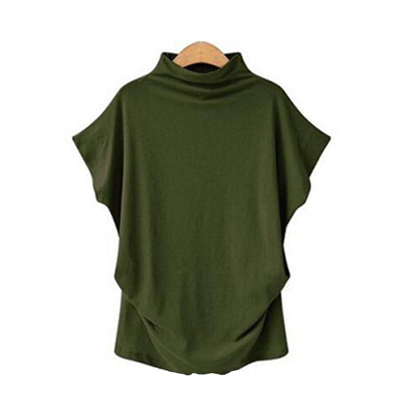 Jocoo Jolee Women Casual Turtleneck Short Batwing Sleeve Blouse Female Cotton Solid Oversized Tops Ladies Shirt 2020 Clothing DailyAlertDeals Army Green S