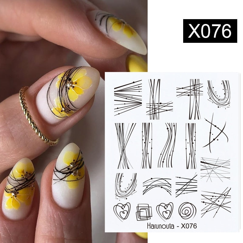 Harunouta French Black White Geometrics Pattern Water Decals Stickers Flower Leaves Slider For Nails Spring Summer Nail Design 0 DailyAlertDeals X076