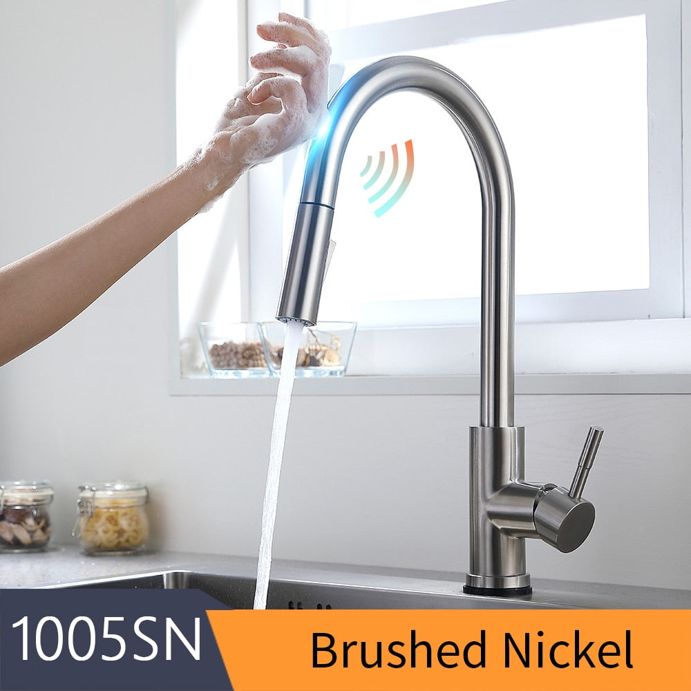 Smart Touch Kitchen Faucets Crane For Sensor Kitchen Water Tap Sink Mixer Rotate Touch Faucet Sensor Water Mixer KH-1005 Smart Touch Kitchen Faucets DailyAlertDeals 1005-Brush Nickel United States