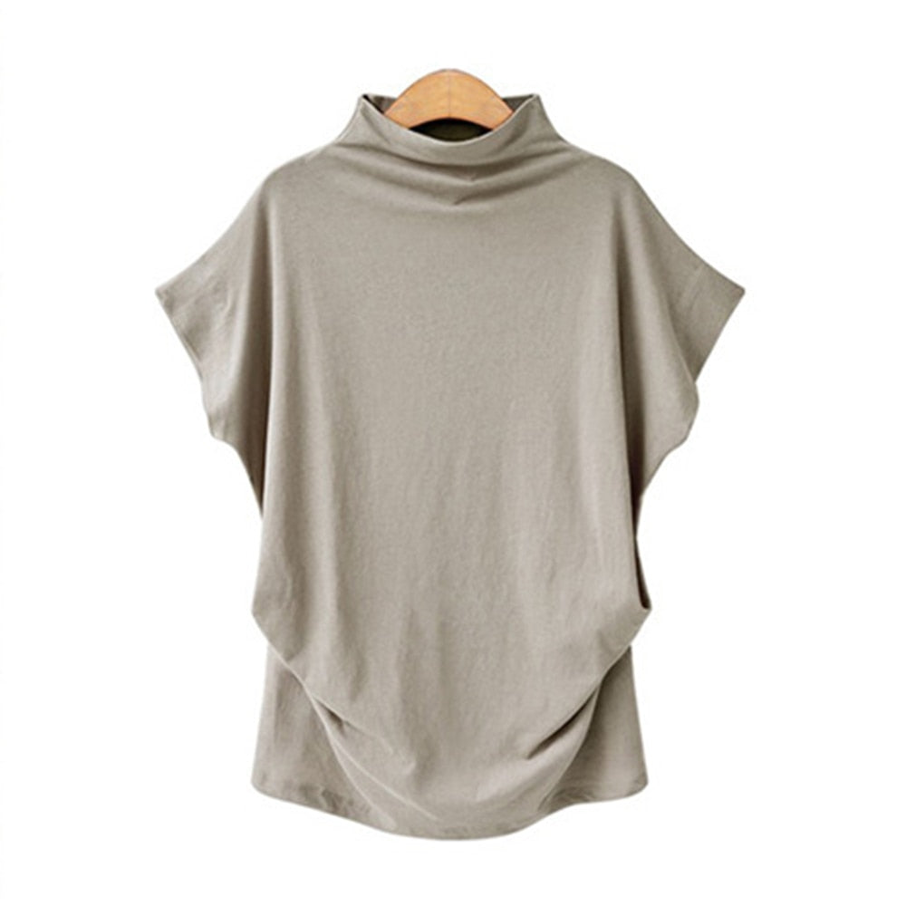 Jocoo Jolee Women Casual Turtleneck Short Batwing Sleeve Blouse Female Cotton Solid Oversized Tops Ladies Shirt 2020 Clothing DailyAlertDeals
