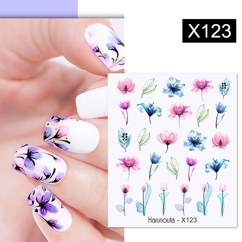 Harunouta Black Lines Flower Leaf Water Decals Stickers Spring Simple Green Theme Face Marble Pattern Slider For Nails Art Decor Nail Stickers DailyAlertDeals