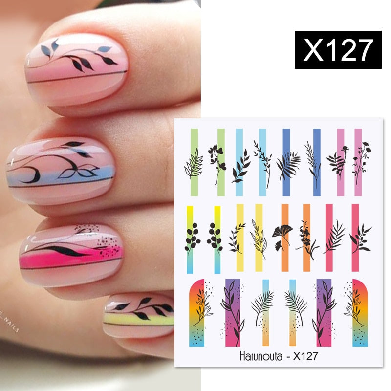 Harunouta Silver Black Geometric Textured Lines Stripe 3D Nail Sticker Flower Leaves Self Adhesive Transfer Sliders Paper 0 DailyAlertDeals X127