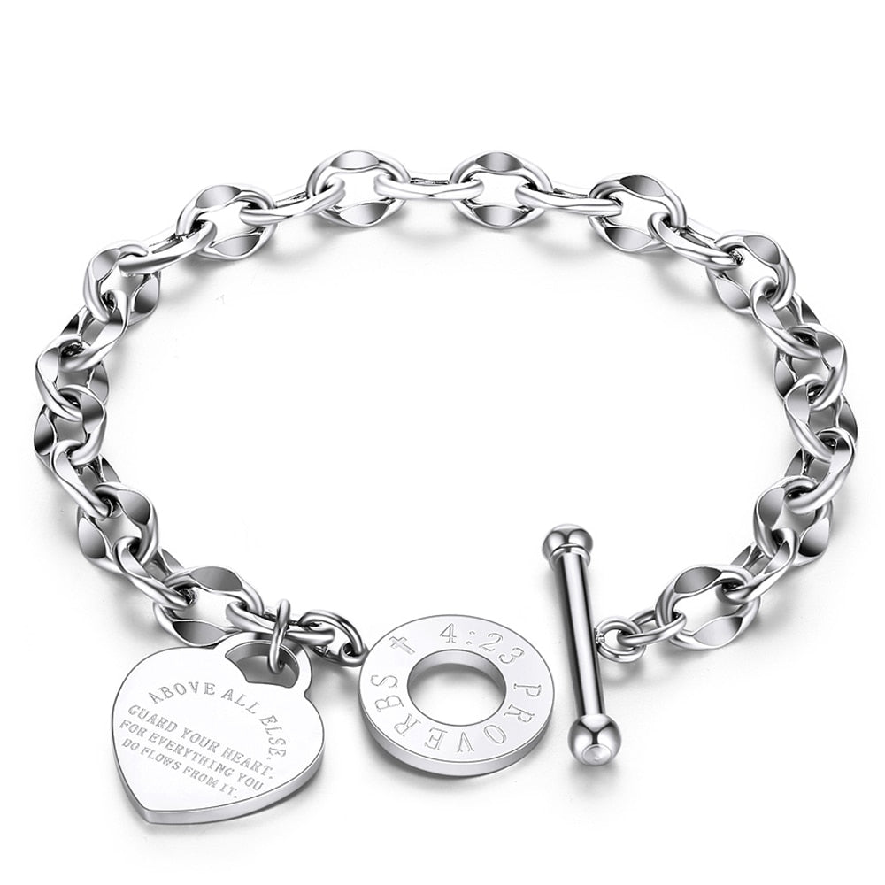 Stainless Steel Love Heart Bracelets For Women Party Gift Fashion Joyas de Chain Charm Bracelets Jewelry Wholesale Text Engraved 0 DailyAlertDeals