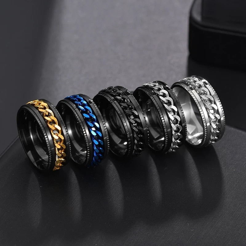 Cool Stainless Steel Rotatable Men Couple Ring High Quality Spinner Chain Rotable Rings Punk Women Man Jewelry for Party Gift 0 DailyAlertDeals