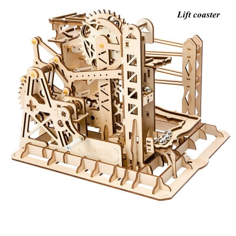Robotime Rokr Marble Run Set 5 Kinds 3D Wooden Puzzle DIY Model Building Block Kits Assembly Toy Gift for Teens Adult Night City 3D Wooden Puzzle DIY Model Building Block Kits DailyAlertDeals Lift coaster China