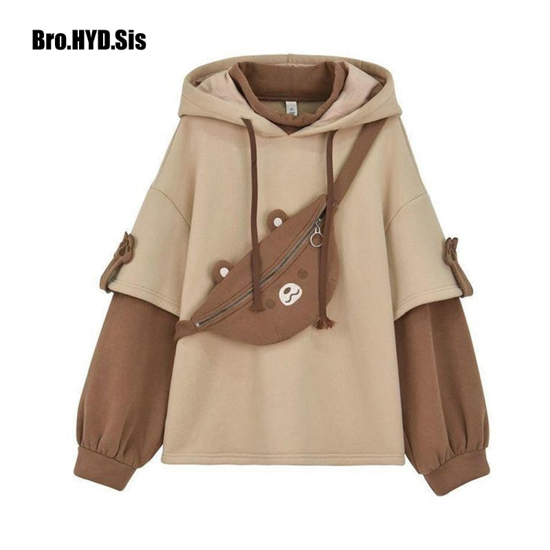 Kawaii Women Bear Hoodie with Bag Harajuku Lantern Sleeve Kpop Fashion Long Sleeve Winter Oversized Streetwear Hooded Clothes 0 DailyAlertDeals