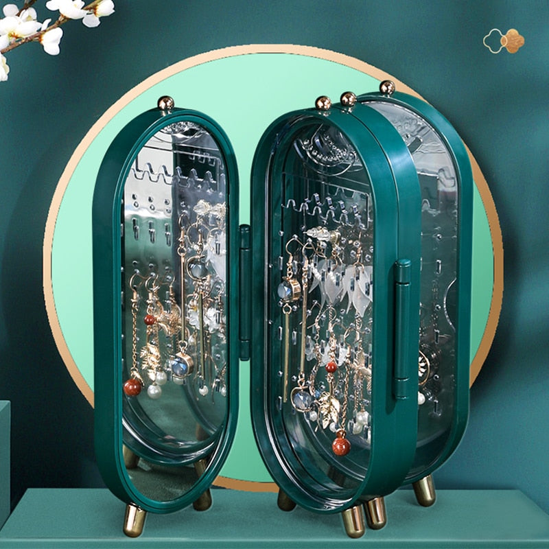 Foldable Jewelry Storage Box Household Earrings Necklace Display Stand High Capacity Luxury Retro Screen Jewelry Organizer Case 0 DailyAlertDeals