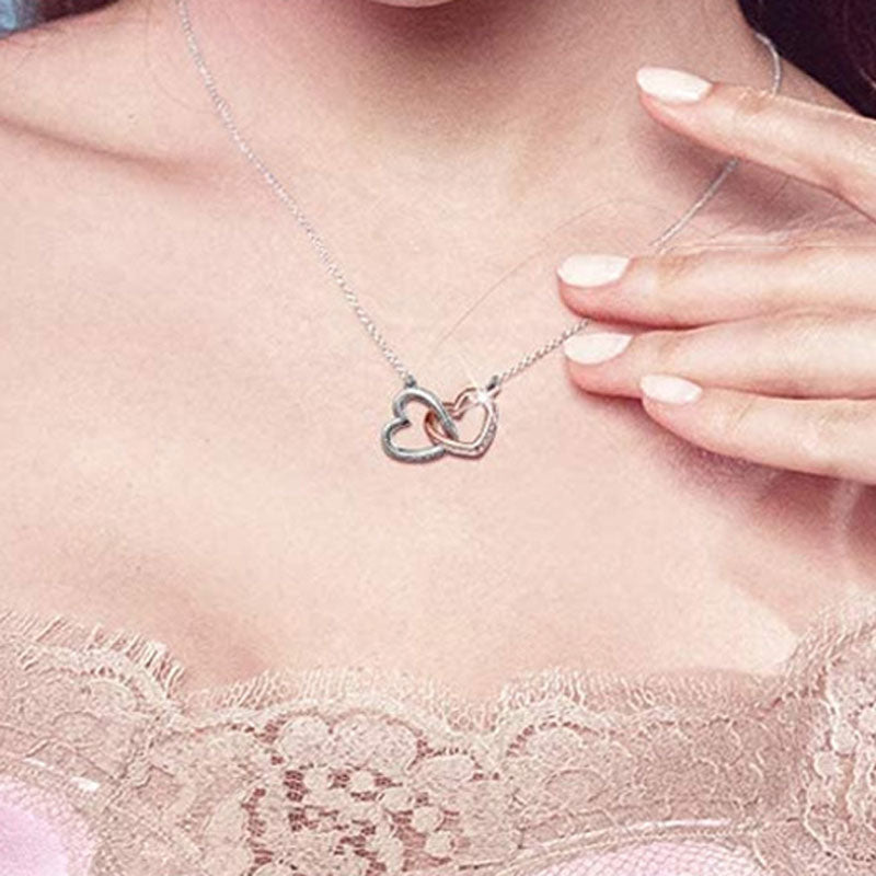 Mother Daughter Love Double Heart-shaped Connected Hollow Chain Necklace for Christmas GiftLight Luxury Female Clavicle Chain 0 DailyAlertDeals