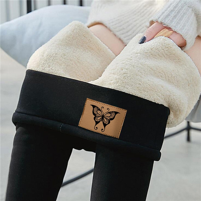 Winter Women Leggings Velvet Warm Pants Hight Waist Leggings Women Solid Color Legging Comfortable Keep Warm Stretchy Legging 0 DailyAlertDeals Butterfly black S