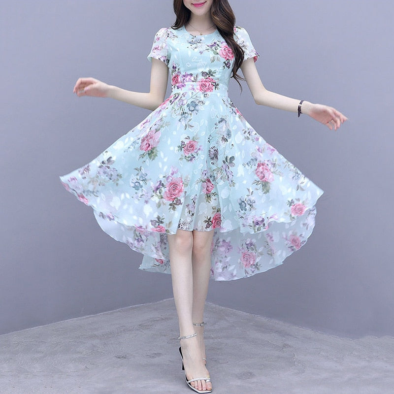 2022 New fashion women's French dress female temperament Round neck long-sleeved chiffon floral dresses 0 DailyAlertDeals