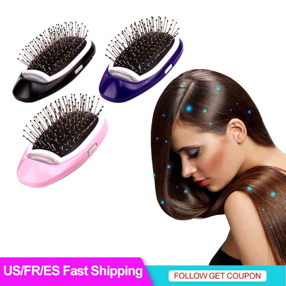 Portable Ionic Hairbrush Electric Negative Ions Hair Comb Anti Static MassageComb US Fast Shipping Styling Tool for Dropshipping portable brush hair DailyAlertDeals