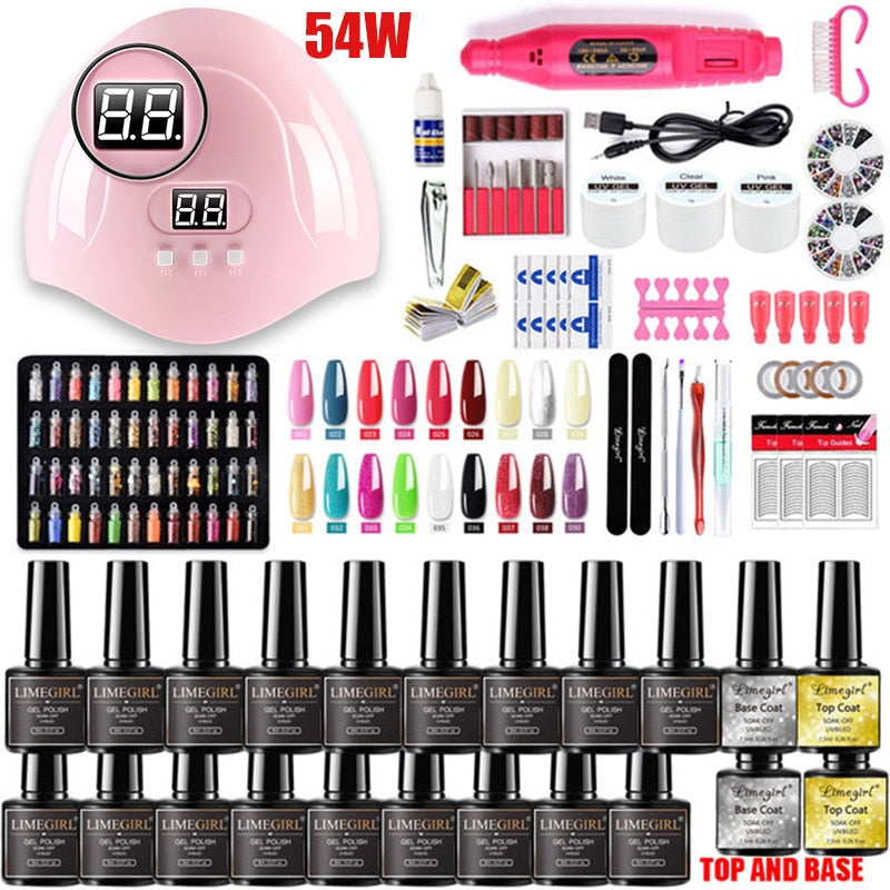 Manicure Set for Nail Extensions Gel Nail Polish Set Acrylic Kit Poly Nail Gel Set With UV LED Nail Lamp Gel Kits Nail Tools Set Manicure Set for Nail Extensions DailyAlertDeals 54w-18 colosr USA 