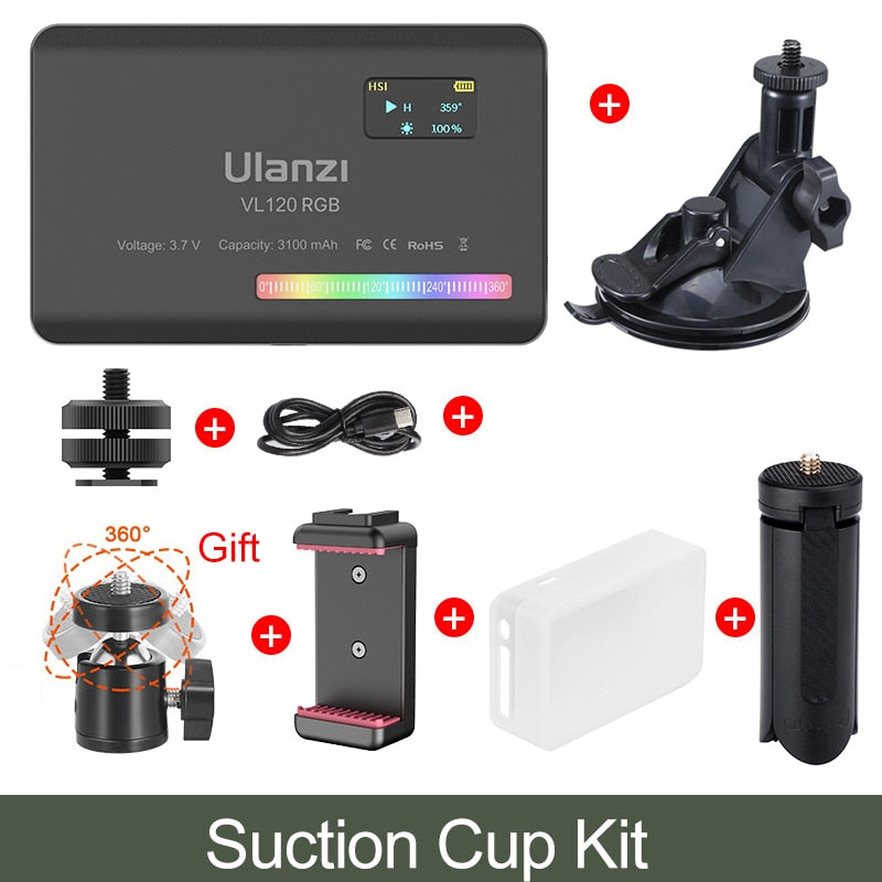 Ulanzi VL120 RGB LED Video Light Camera Light Full Color Rechargeable 3100mAh Dimmable 2500-9000K Panel Light Photo Studio Lamp Camera RGB light for Studio DailyAlertDeals USA kit5