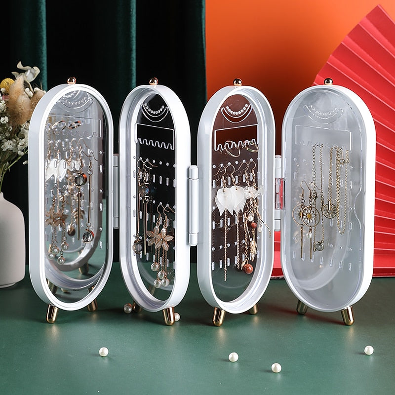Foldable Jewelry Storage Box Household Earrings Necklace Display Stand High Capacity Luxury Retro Screen Jewelry Organizer Case 0 DailyAlertDeals