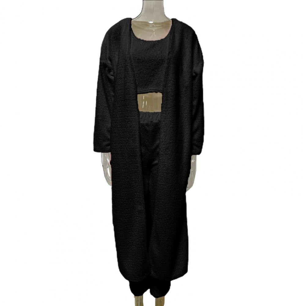 3Pcs/Set Lounge Wear Women Tracksuit Autumn Winter Outfit Cardigan Velvet Crop Top Long Sleeve Coat High Waist Pants Women Set 0 DailyAlertDeals Black S