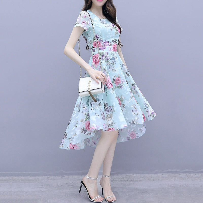 2022 New fashion women's French dress female temperament Round neck long-sleeved chiffon floral dresses 0 DailyAlertDeals