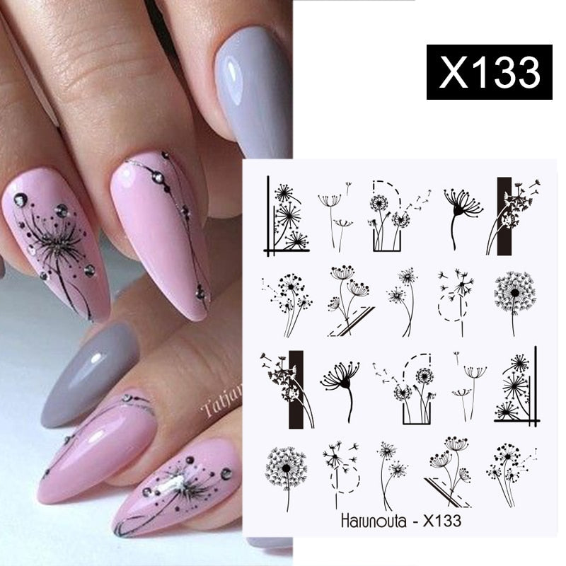 Harunouta Black Lines Flower Leaf Water Decals Stickers Spring Simple Green Theme Face Marble Pattern Slider For Nails Art Decor Nail Stickers DailyAlertDeals X133