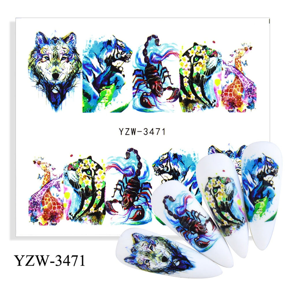 Nail Sticker Wolf Stickers Sliders For Nails Summer Full Nail Design Decorations Water Decals Animal Transfer Children's Slider nail art DailyAlertDeals YZW-3471