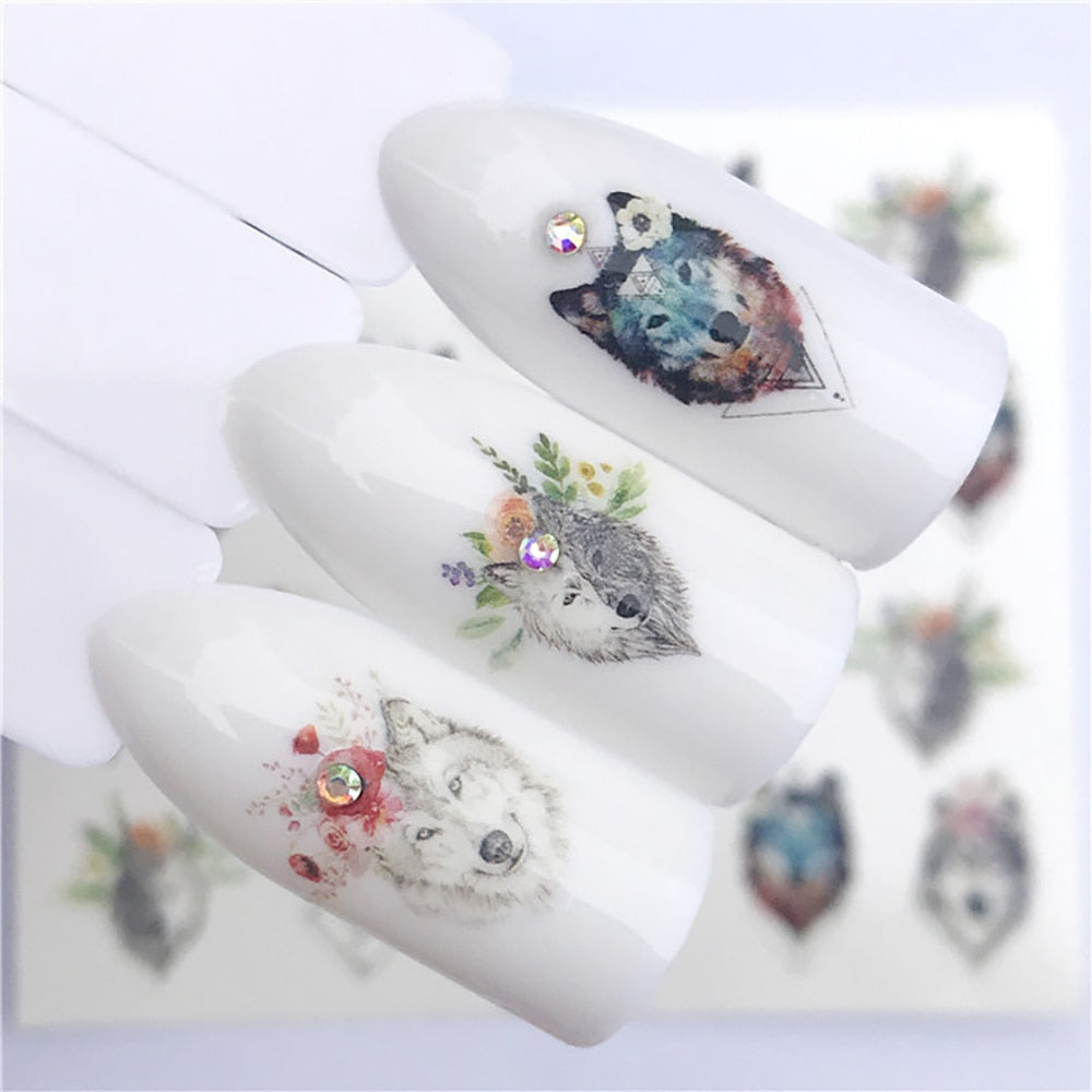 Nail Sticker Wolf Stickers Sliders For Nails Summer Full Nail Design Decorations Water Decals Animal Transfer Children's Slider nail art DailyAlertDeals