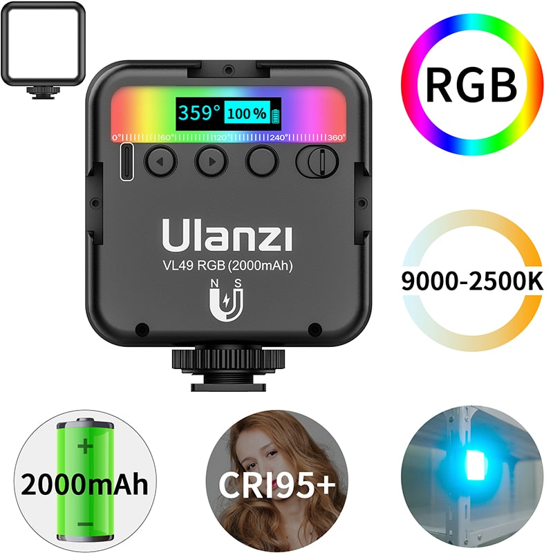 Ulanzi VL49 RGB Full Color LED Video Light 2500K-9000K 800LUX Magnetic Mini Fill Light Extend 3 Cold Shoe 2000mAh Type-c Port RGB Full Color LED Video Light DailyAlertDeals