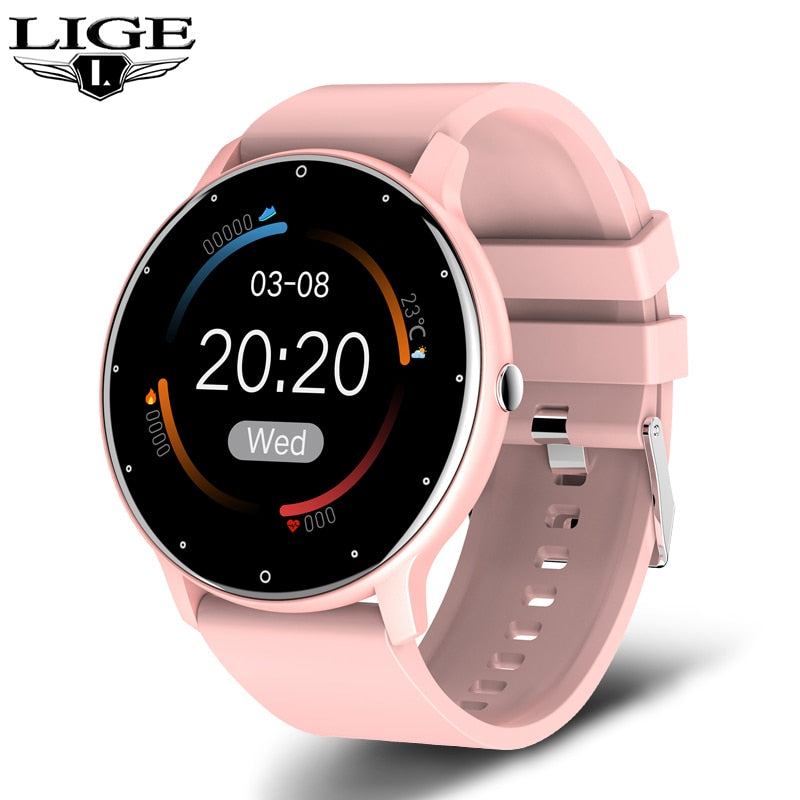 LIGE 2022 New Smart Watch Men Full Touch Screen Sport Fitness Watch IP67 Waterproof Bluetooth For Android ios smartwatch Men+box 0 DailyAlertDeals Pink China
