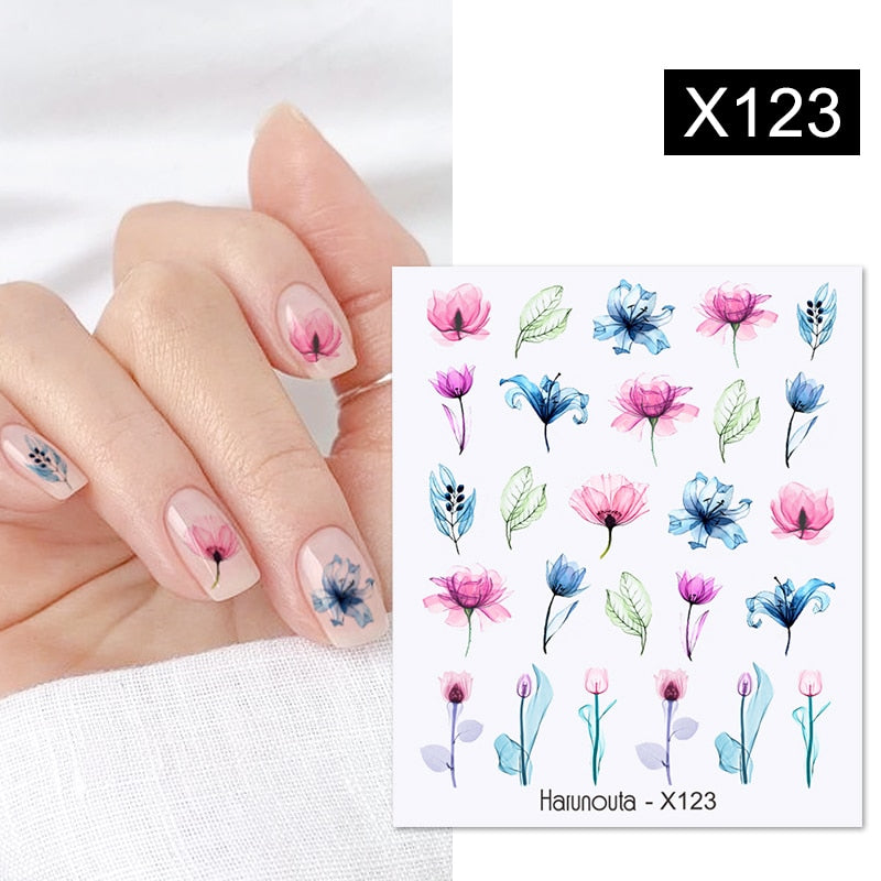 Harunouta Black Lines Flower Leaf Water Decals Stickers Spring Simple Green Theme Face Marble Pattern Slider For Nails Art Decor Nail Stickers DailyAlertDeals X123