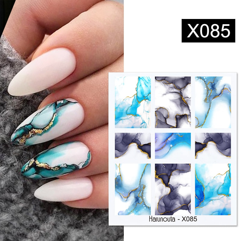 Harunouta Black Lines Flower Leaf Water Decals Stickers Spring Simple Green Theme Face Marble Pattern Slider For Nails Art Decor Nail Stickers DailyAlertDeals X085