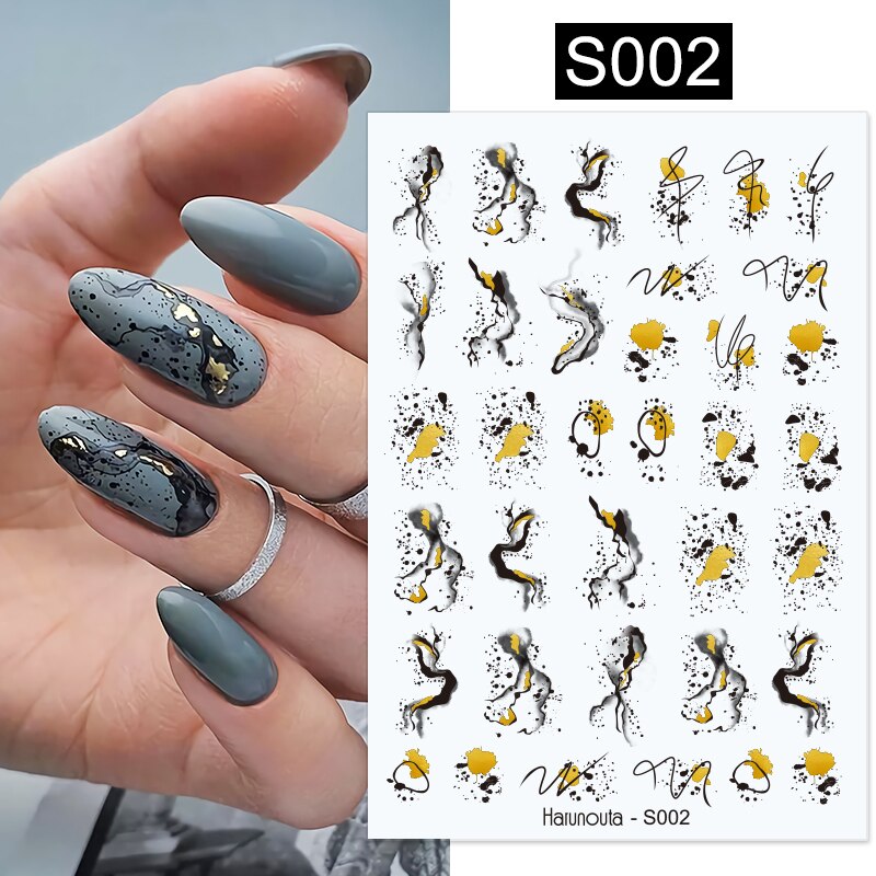 Harunouta Gold Flower Leaves Water Decals Slider Lines Geometrics Spring Summer Nail Art Transfer 3D Stickers DIY Watermarks 0 DailyAlertDeals S002