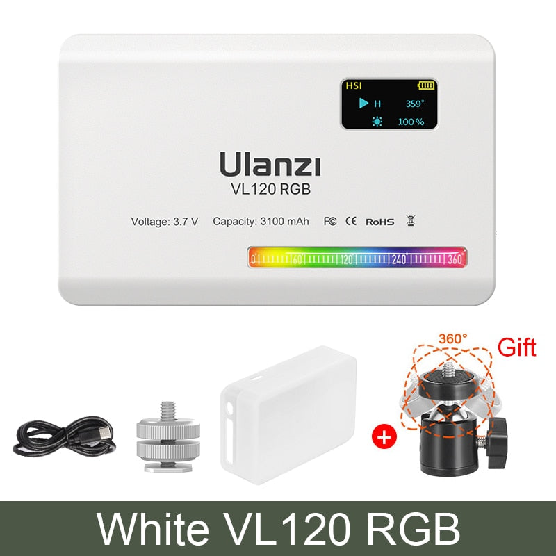 Ulanzi VL120 RGB LED Video Light Camera Light Full Color Rechargeable 3100mAh Dimmable 2500-9000K Panel Light Photo Studio Lamp Camera RGB light for Studio DailyAlertDeals USA White VL120RGB