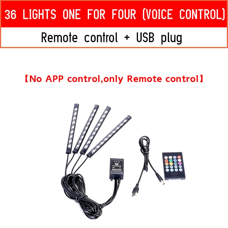Rgb Led Lights for Cars Ambient Lighting Car Interior Neon Light With Music Voice Control App Inside Car Lights RGB LED Light with control DailyAlertDeals 36LED USB remote