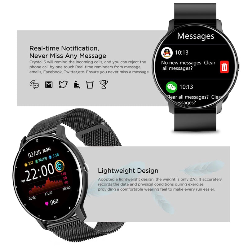 Smart watch Ladies Full touch Screen Sports Fitness watch IP67 waterproof Bluetooth For Android iOS Smart watch Female ultra thin smart watch DailyAlertDeals