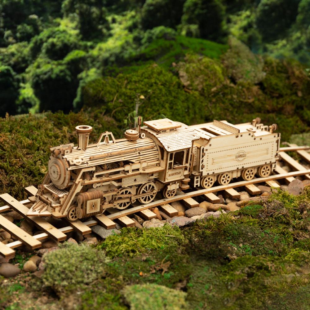 Robotime Rokr 3D Puzzle Movable Steam Train,Car,Jeep Assembly Toy Gift for Children Adult Wooden Model Building Block Kits 3D Puzzle Movable Steam Train DailyAlertDeals