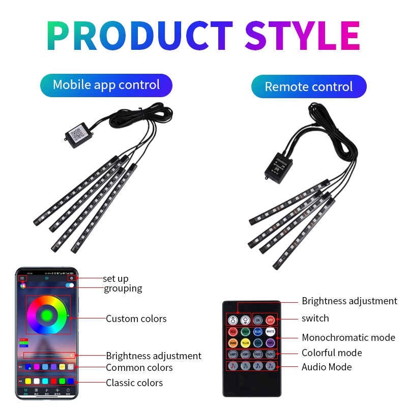 Rgb Led Lights for Cars Ambient Lighting Car Interior Neon Light With Music Voice Control App Inside Car Lights RGB LED Light with control DailyAlertDeals