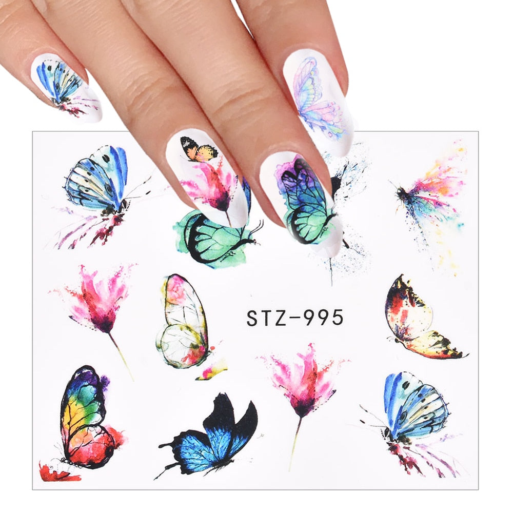 3D Watercolor Butterflies Sliders Nail Art Water Transfer Decal Sticker Blue Valentine's Day Nail Decoration Tattoo Manicure 0 DailyAlertDeals TA619