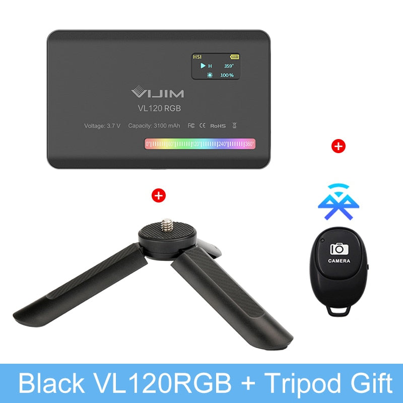 VL120 RGB on Camera LED Video Lights with Diffuser 2500-9000K CRI 95+ 3100mAh LED Video Light Panel for Camera Phone Photography Lights Video camera lights DailyAlertDeals USA Black with tripod