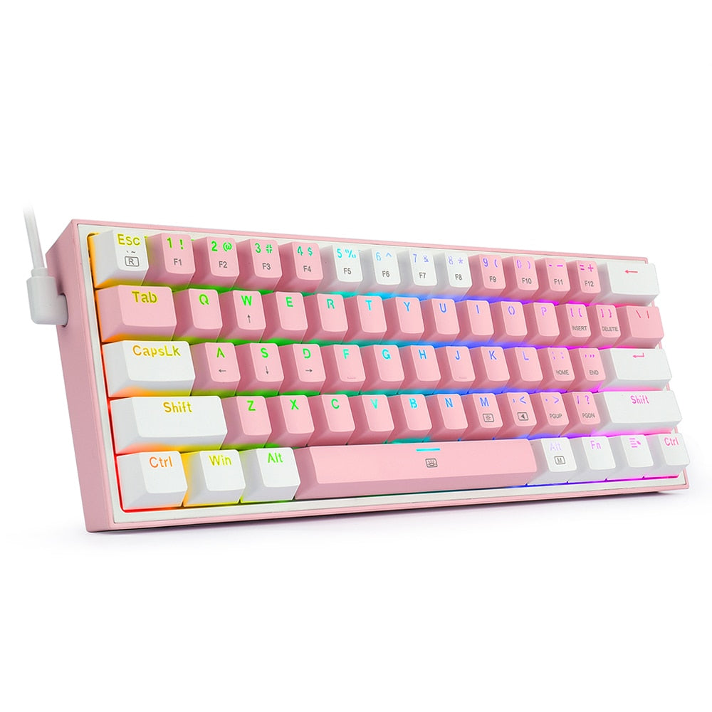 REDRAGON Fizz K617 RGB USB Mini Mechanical Gaming Wired Keyboard Red Switch 61 Key Gamer for Computer PC Laptop detachable cable Keyboard DailyAlertDeals China K617RGB-PW Red Switch