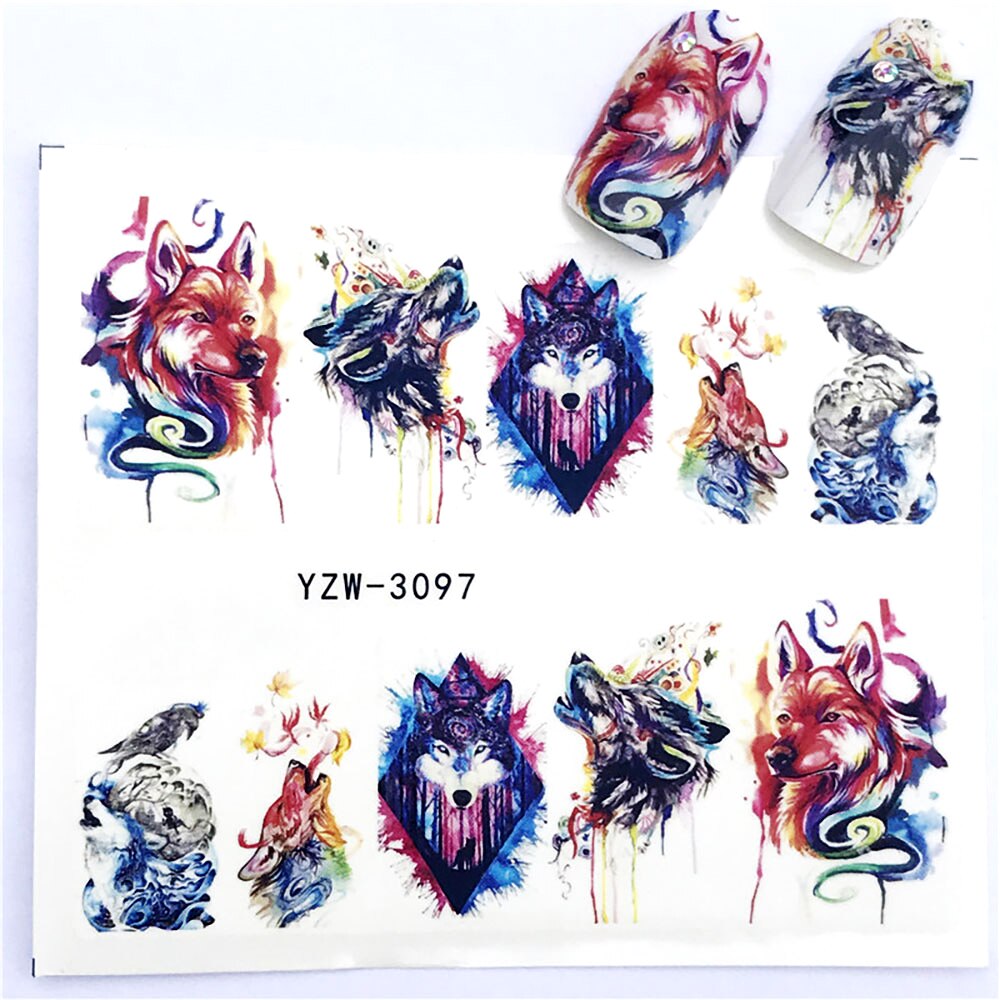Nail Sticker Wolf Stickers Sliders For Nails Summer Full Nail Design Decorations Water Decals Animal Transfer Children's Slider nail art DailyAlertDeals YZW-3097