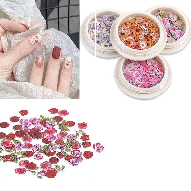50pcs/box Nail Art Color mixed small Daisy Flower rose ultra-thin wood pulp patch DIY nail art jewelry nail art decoration 0 DailyAlertDeals