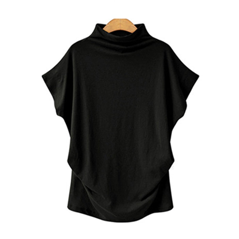 Jocoo Jolee Women Casual Turtleneck Short Batwing Sleeve Blouse Female Cotton Solid Oversized Tops Ladies Shirt 2020 Clothing DailyAlertDeals Black S