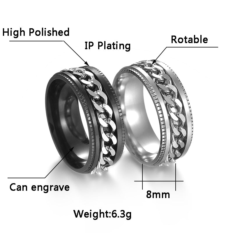 Cool Stainless Steel Rotatable Men Couple Ring High Quality Spinner Chain Rotable Rings Punk Women Man Jewelry for Party Gift 0 DailyAlertDeals
