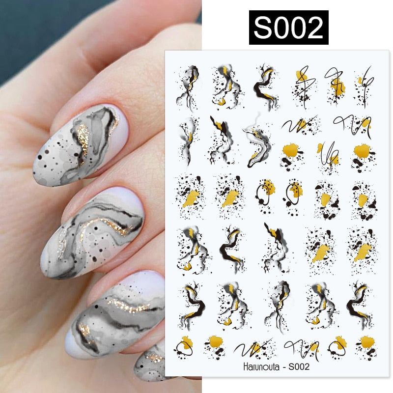 Harunouta Silver Black Geometric Textured Lines Stripe 3D Nail Sticker Flower Leaves Self Adhesive Transfer Sliders Paper 0 DailyAlertDeals S002