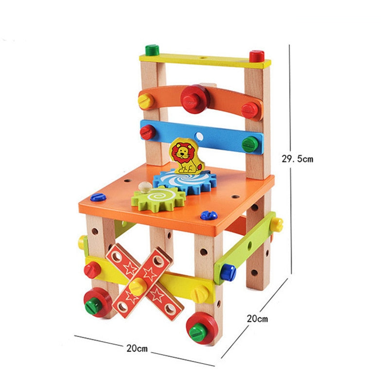 Wooden Assembling Chair Montessori Toys Baby Educational Wooden Blocks Kids Montessori Wooden Assembling Chair Toys DailyAlertDeals