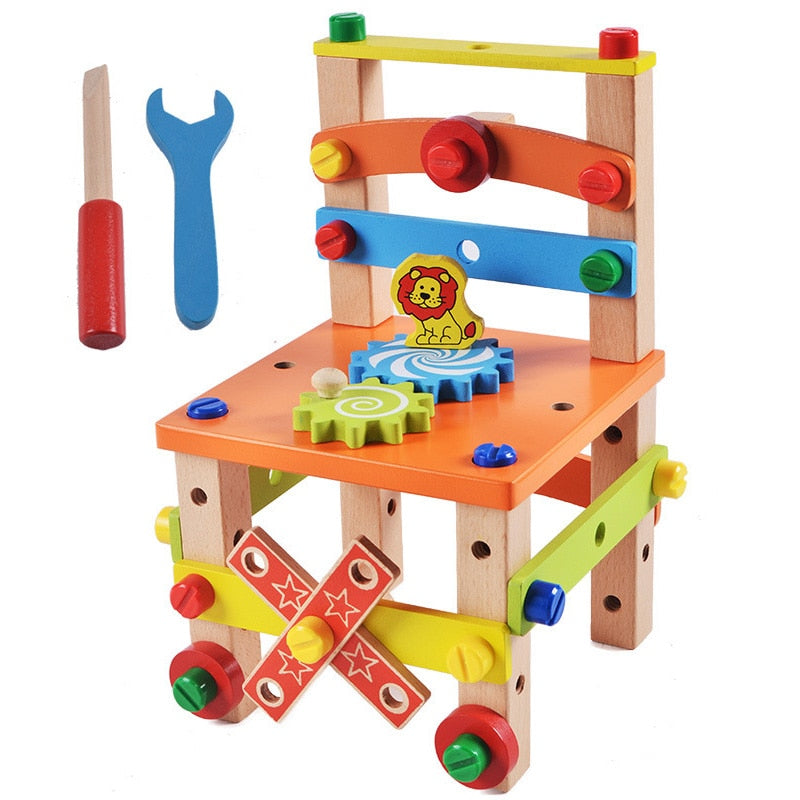 Wooden Assembling Chair Montessori Toys Baby Educational Wooden Blocks Kids Montessori Wooden Assembling Chair Toys DailyAlertDeals Chair-TJ251C