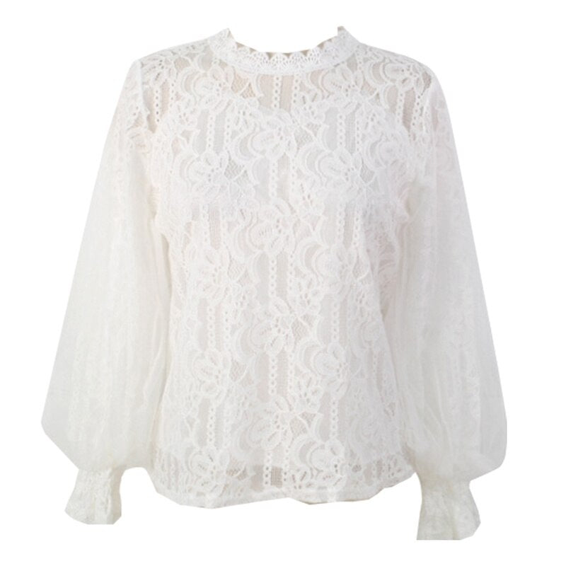 Lantern Long Sleeve Lace Women's Shirt Autumn New Camisa White Vintage Blouse Women Clothing 2022 Sweet Korean Top Female 10456 0 DailyAlertDeals