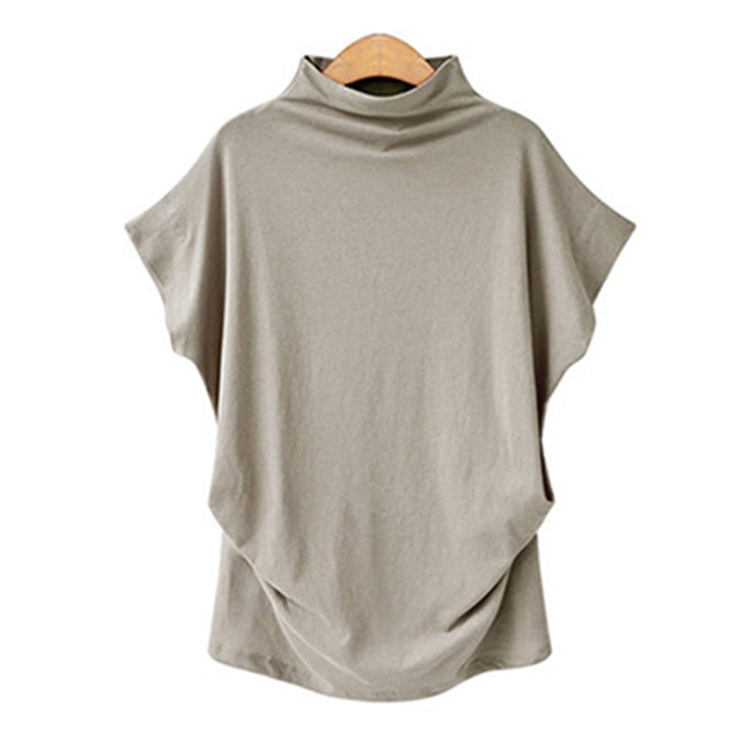 Jocoo Jolee Women Casual Turtleneck Short Batwing Sleeve Blouse Female Cotton Solid Oversized Tops Ladies Shirt 2020 Clothing DailyAlertDeals Light Gray S